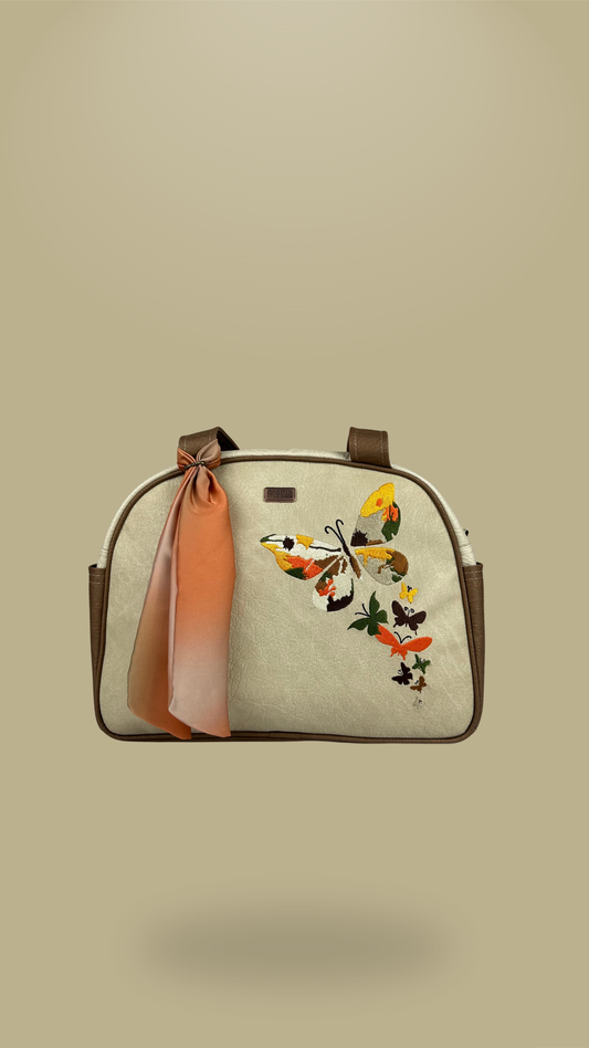 Maleta Clasica Mariposas Beige